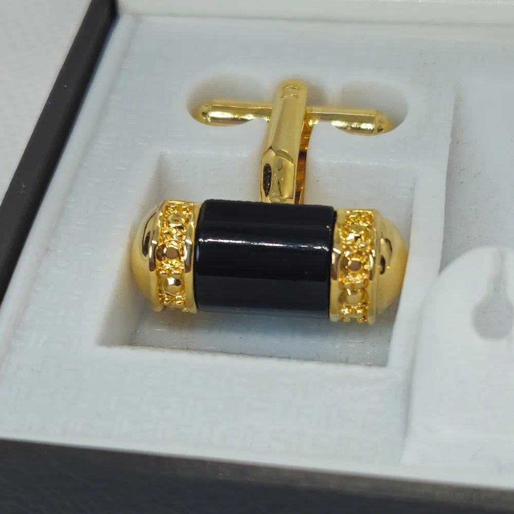 Gold Plated Black Cylinder Cuff Links Designer High End Cuff Links